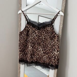 LOFT Leopard Print Lace Trim Cami Top